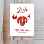 Santa Baby Shower Welcome Foam Board<br><div class="desc">Christmas baby shower theme featuring baby santa suit on clothesline with santa hat and red bib.</div>