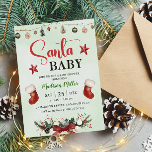 Santa Baby Stocking Christmas Winter Baby Shower Invitation