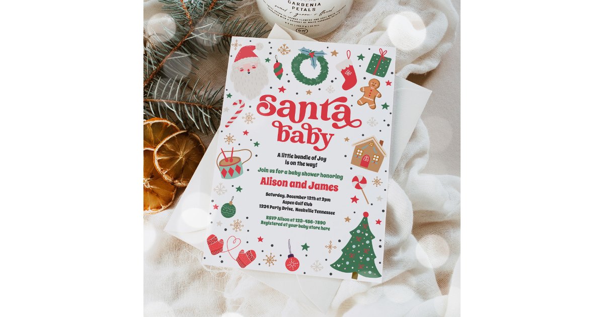 Santa Baby Traditional Christmas Baby Shower Invitation | Zazzle