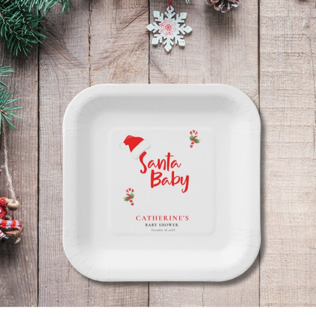 Santa Baby Winter Baby Shower Paper Plates (Creator Uploaded)