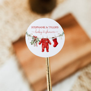 Santa Baby Winter Christmas Baby Shower Classic Round Sticker