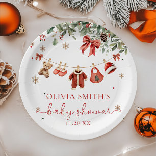 Santa Baby Winter Christmas Baby Shower Paper Plates