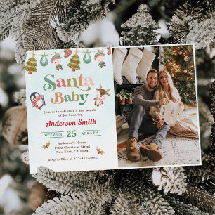Santa Baby Winter Christmas Baby Shower Photo Invitation