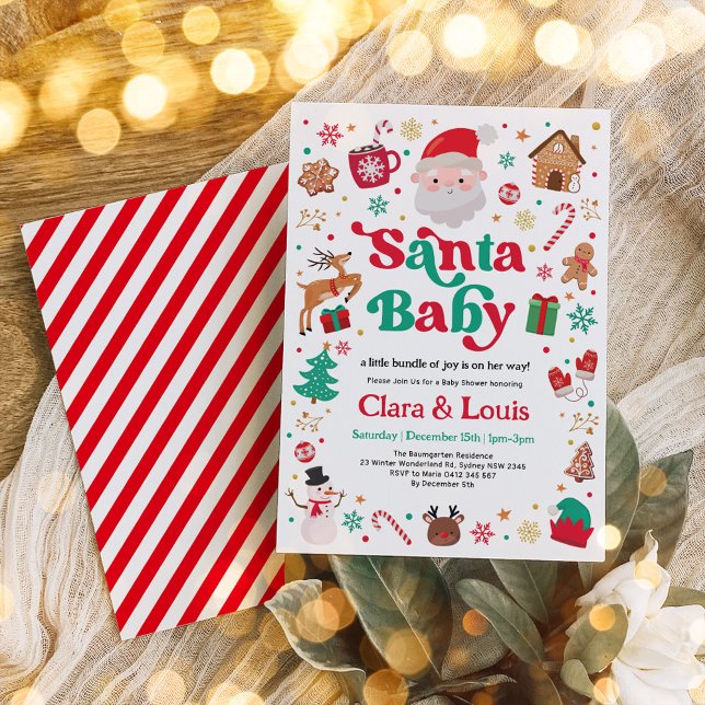 Santa Baby Winter Christmas Neutral Baby Shower Invitation (Creator Uploaded)