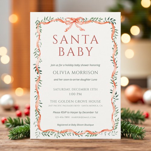 Christmas Santa Baby Red baby shower invitation