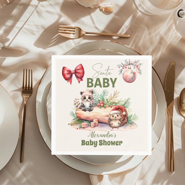 Santa Baby Woodland Winter Christmas Baby Shower Napkins (Creator Uploaded)