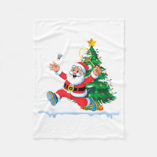 Santa Badminton Christmas Tree Lights Men Women Ki Fleece Blanket