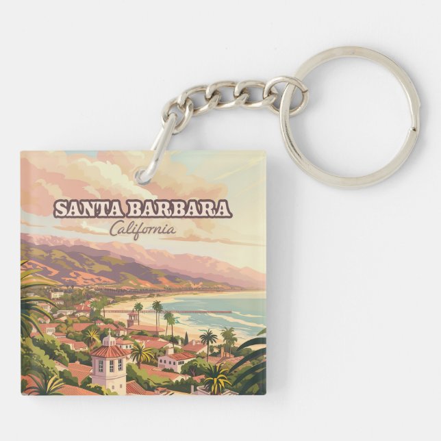 Santa Barbara Beach Central Coast California Retro Keychain (Back)