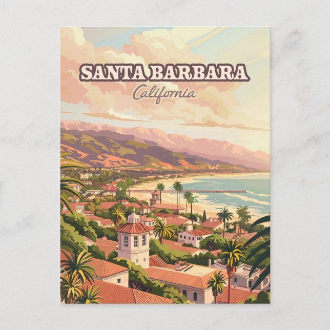 Santa Barbara Beach Central Coast California Retro Postcard (Front)