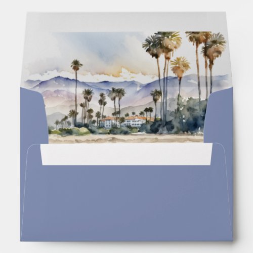 Santa Barbara Beach Watercolor Dusty Blue Envelope