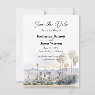 Santa Barbara Beach Watercolor Save the Date Invitation