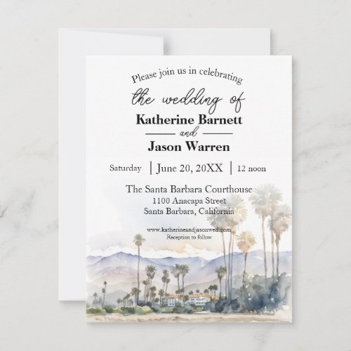 Santa Barbara Beach Watercolor Wedding Invitation