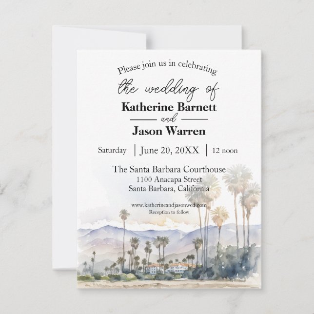 Santa Barbara Beach Watercolor Wedding Invitation (Front)