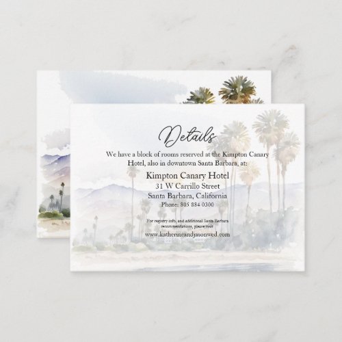 Santa Barbara Beach Waterfront Watercolor Wedding Enclosure Card