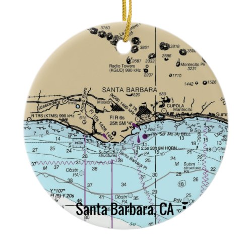Santa Barbara CA Nautical Chart Ceramic Ornament