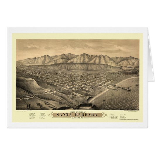 Santa Barbara, CA Panoramic Map - 1877 Cards (Front Horizontal)