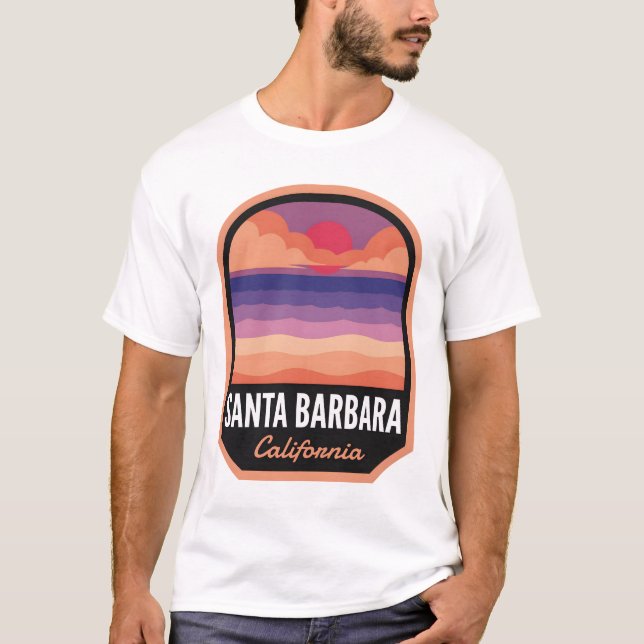 Santa Barbara CA Retro Sunset T-Shirt (Front)