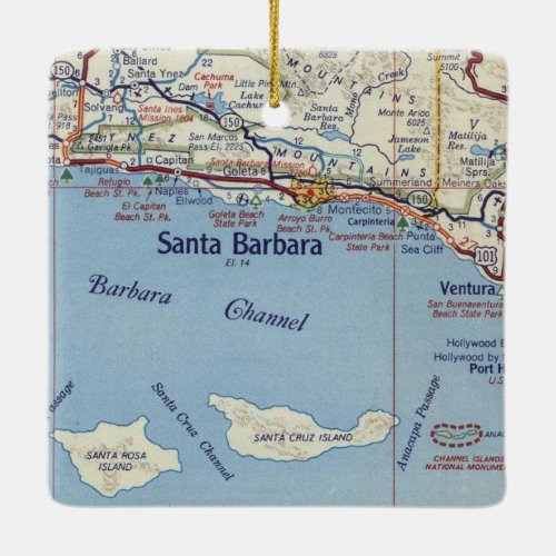 Santa Barbara CA Vintage Map Ceramic Ornament