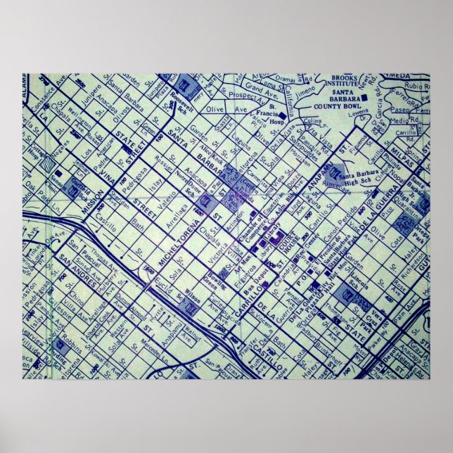 Santa Barbara, CA Vintage Map Poster (Front)