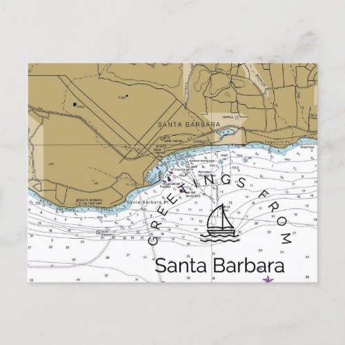 Santa Barbara CA Yacht Chart Postcard