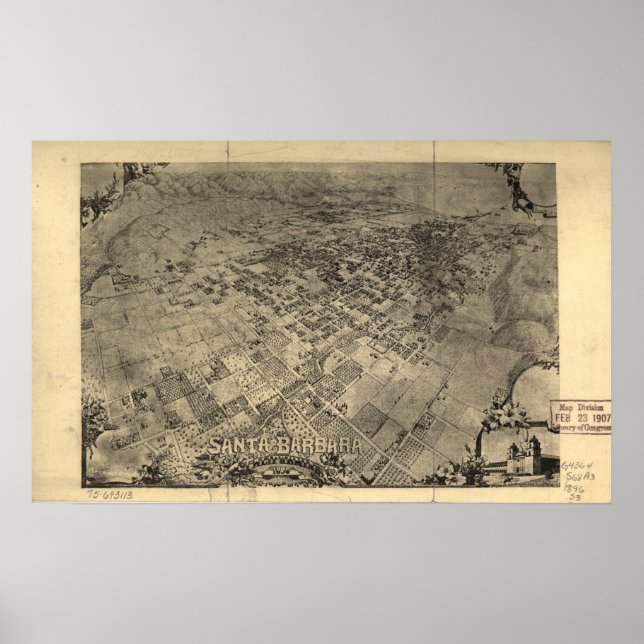 Santa Barbara California 1896 Panoramic Map Poster (Front)