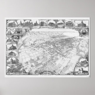 Santa Barbara California 1898 Panoramic Map Poster