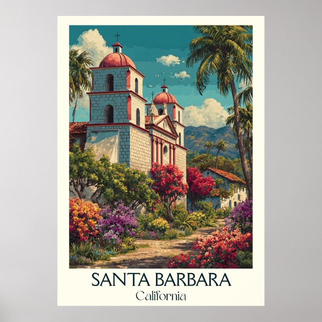 Santa Barbara California Art Print | Spanish Charm (Front)