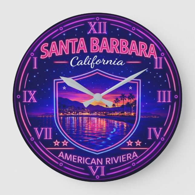Santa Barbara California Coastal Large Clock (Front)