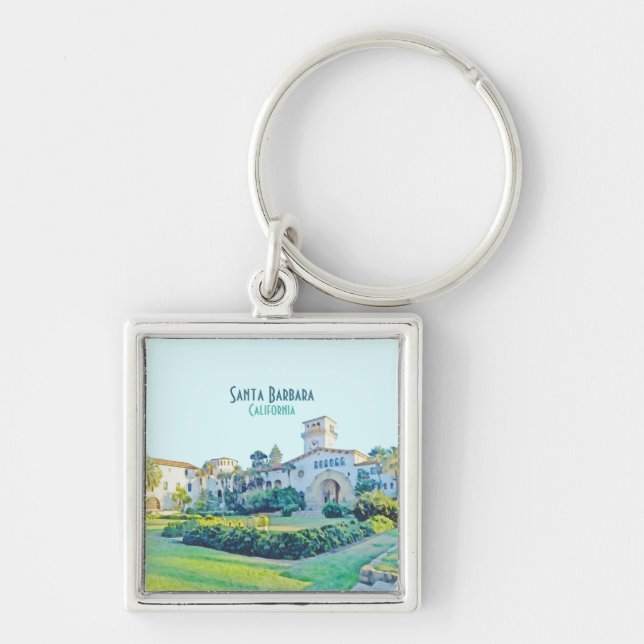 Santa Barbara California Courthouse Watercolor  Keychain (Front)