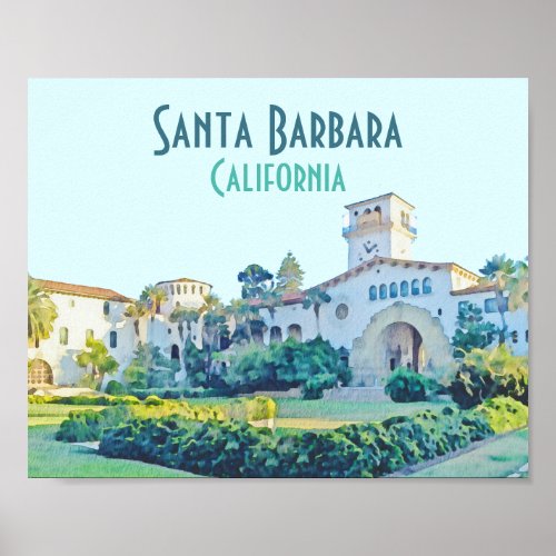 Santa Barbara California Courthouse Watercolor Poster