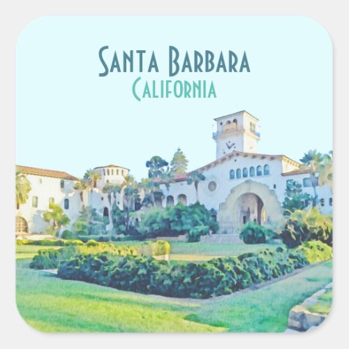 Santa Barbara California Courthouse Watercolor Square Sticker