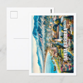 Santa Barbara California Famous Place watercolor Postcard