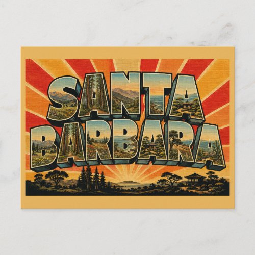 Santa Barbara California Garden Bluff Ocean Art Postcard