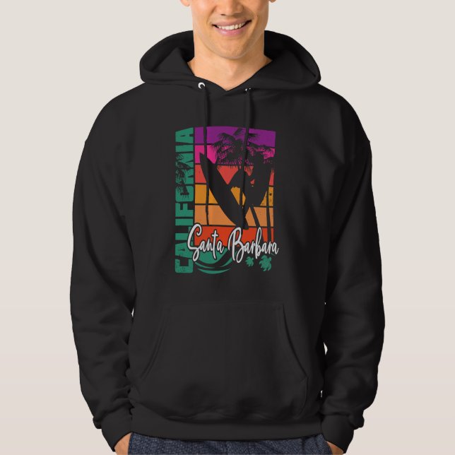Santa Barbara California Retro Sunset Beach Surf S Hoodie (Front)