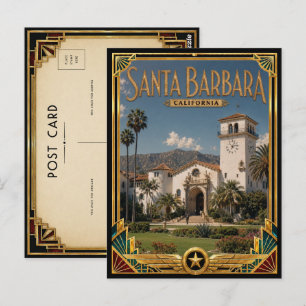 Santa Barbara California Vintage Art Deco Golden A Postcard
