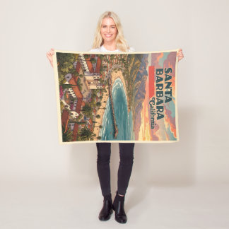 Santa Barbara California Vintage Travel Fleece Blanket