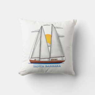 Santa Barbara Coastal Nautical Sailing Sailor Throw Pillow