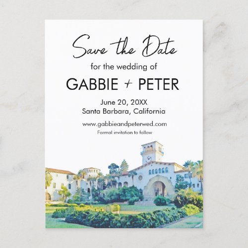 Santa Barbara Courthouse Watercolor Save the Date Postcard