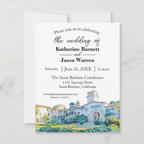 Santa Barbara Courthouse Watercolor Wedding Invitation