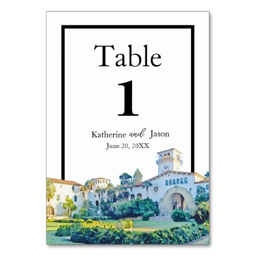 Santa Barbara Courthouse Watercolor Wedding Table Number