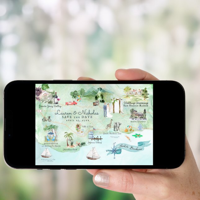 Santa Barbara | Destination Wedding Itinerary Map Invitation (Front Digital)