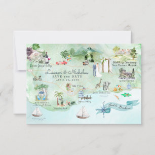Santa Barbara   Destination Wedding Itinerary Map Invitation