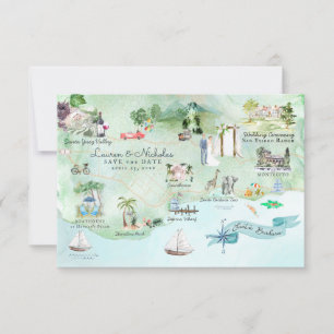 Santa Barbara   Destination Wedding Itinerary Map Invitation