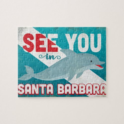 Santa Barbara Dolphin _ Retro Vintage Travel Jigsaw Puzzle
