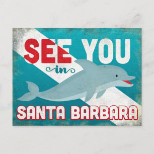 Santa Barbara Dolphin - Retro Vintage Travel Postcard