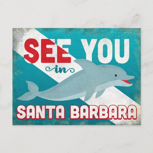 Santa Barbara Dolphin _ Retro Vintage Travel Postcard