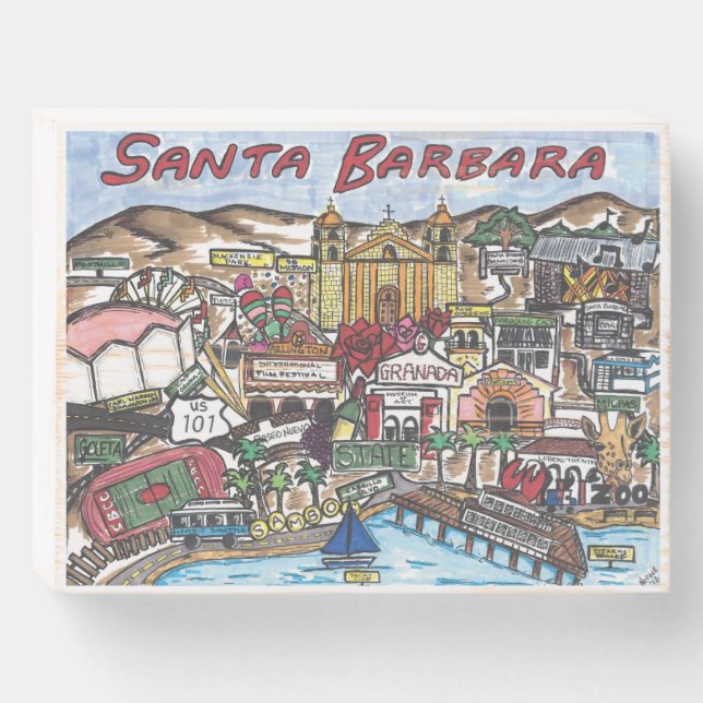 Santa Barbara Map Wood Box Sign (Front Horizontal)