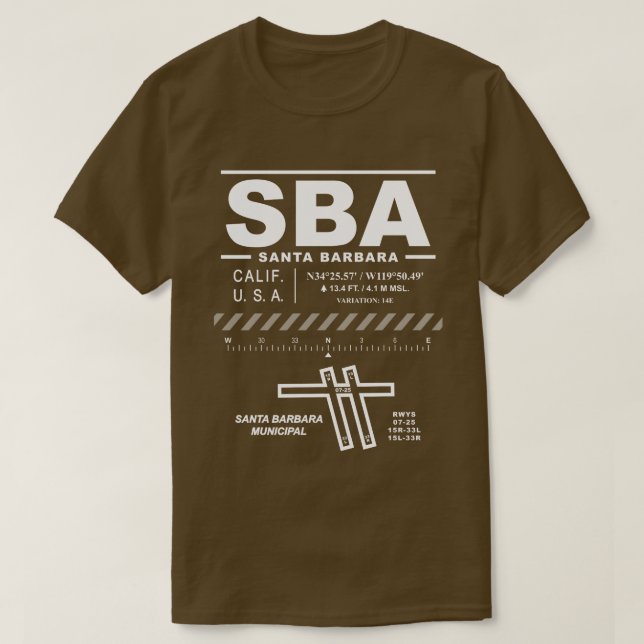 Santa Barbara Municipal Airport SBA T-Shirt (Design Front)