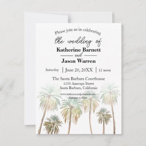 Santa Barbara Palm Trees Beach Watercolor Invitation