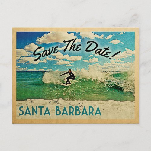 Santa Barbara Save The Date California Surfing Announcement Postcard